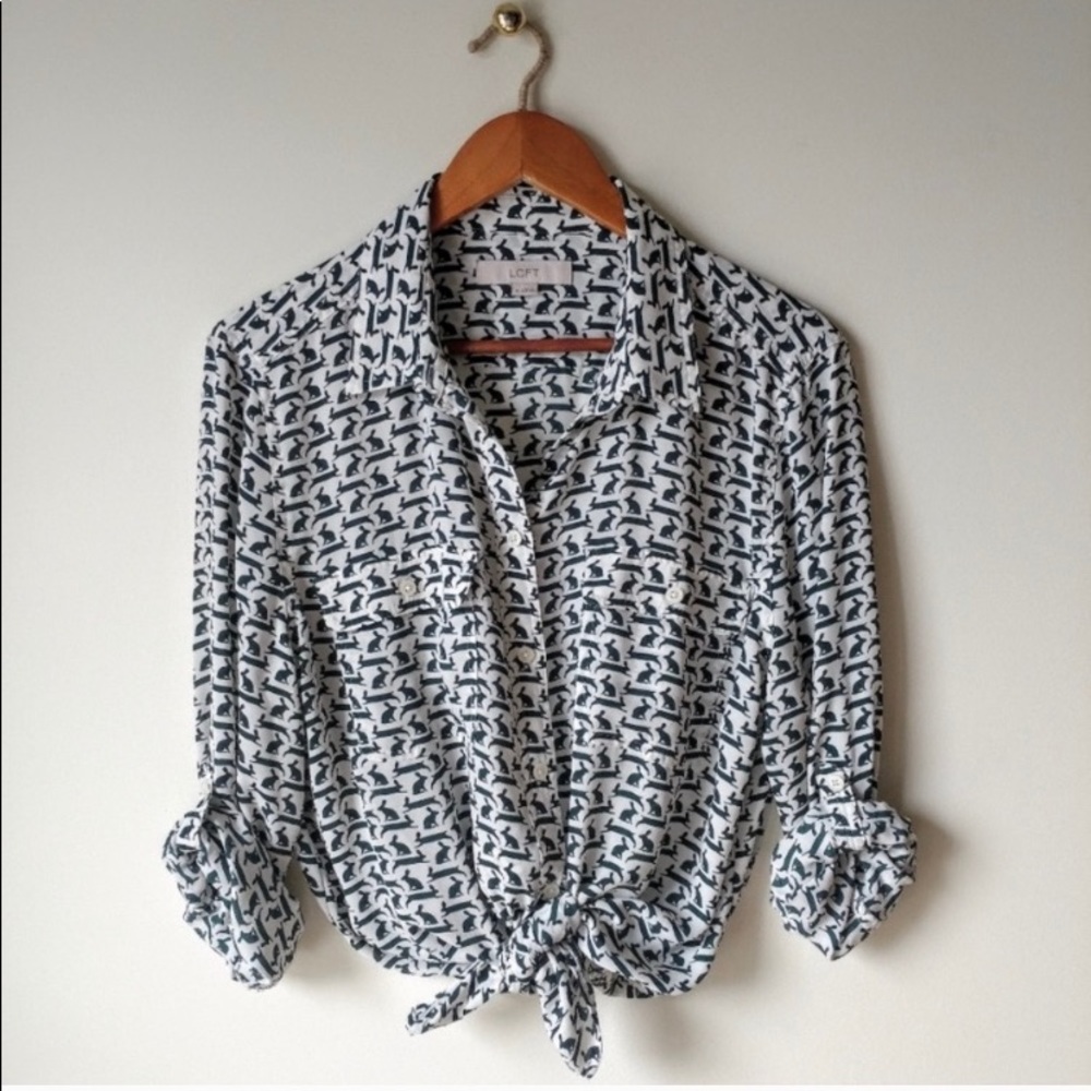 LOFT Bunny Rabbit Button Up Top Long Sleeve